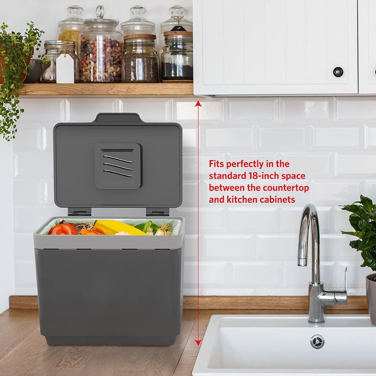 imageGLAD Compost Bin for Kitchen 15 Gallon  Plastic Container with Removable Inner Basket Bag Storage Holder and Carbon Odor Blocking Filters Gray