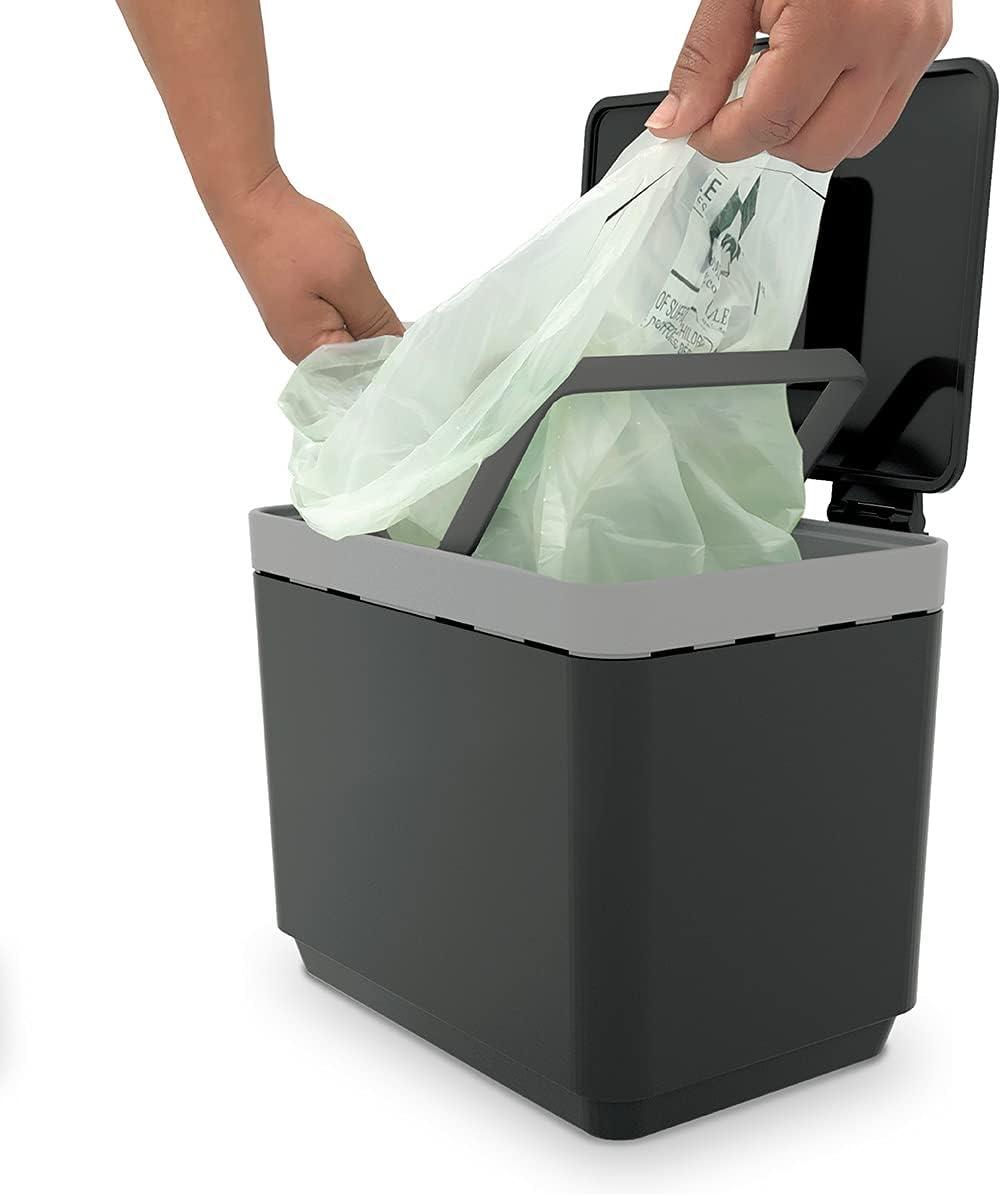 imageGLAD Compost Bin for Kitchen 15 Gallon  Plastic Container with Removable Inner Basket Bag Storage Holder and Carbon Odor Blocking Filters Gray