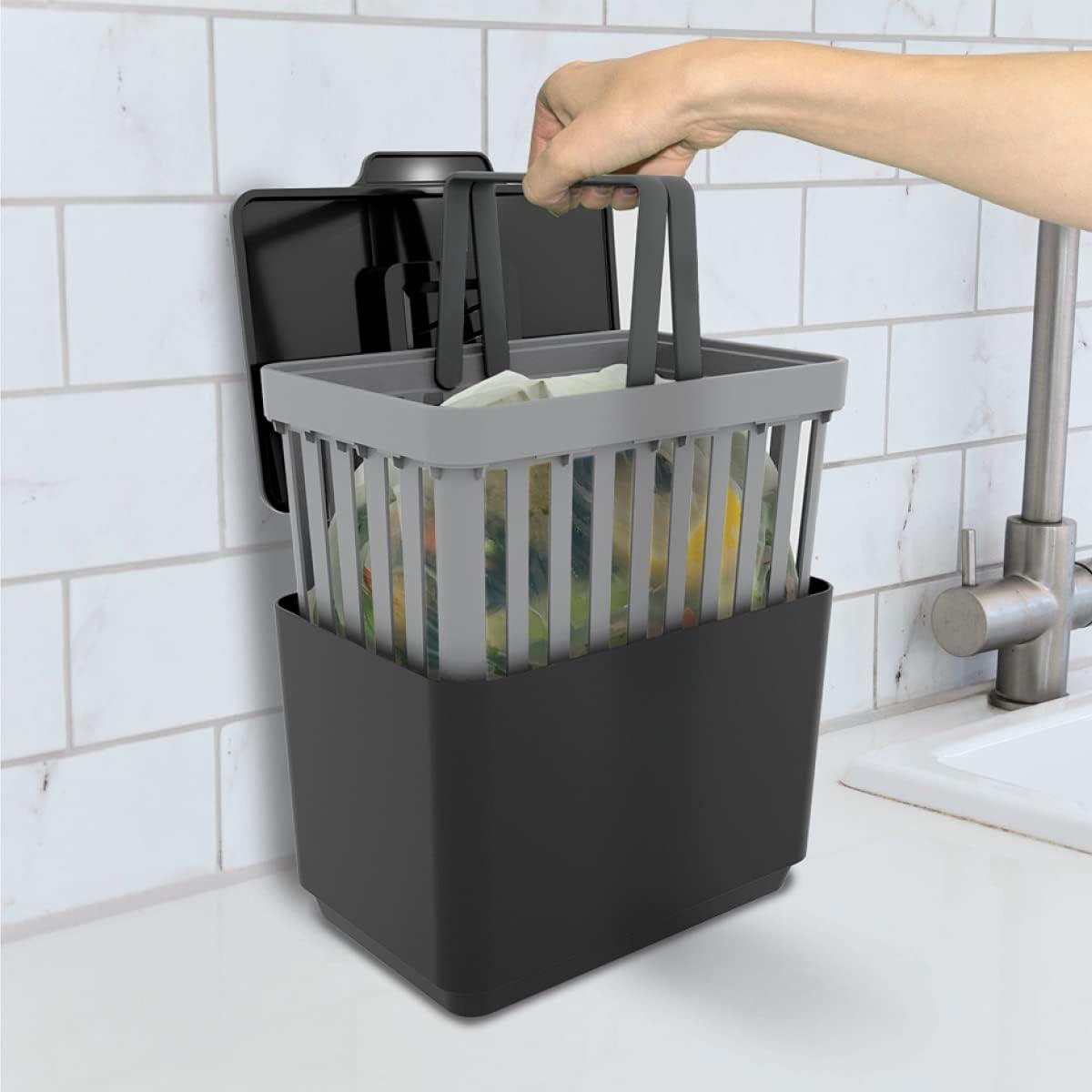 imageGLAD Compost Bin for Kitchen 15 Gallon  Plastic Container with Removable Inner Basket Bag Storage Holder and Carbon Odor Blocking Filters Gray