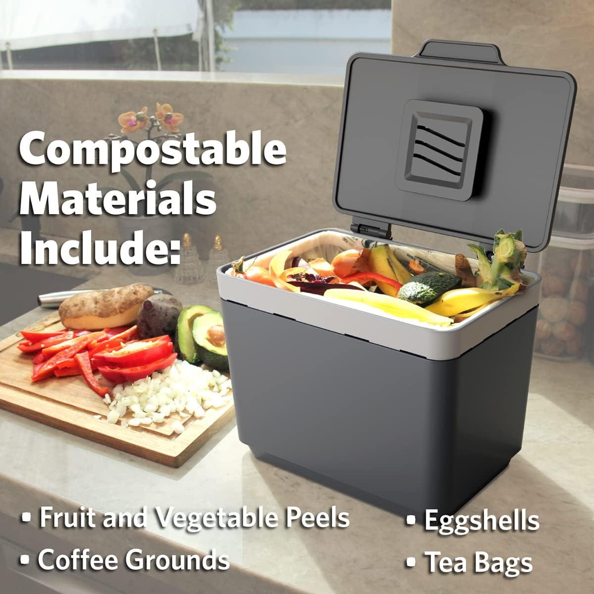 imageGLAD Compost Bin for Kitchen 15 Gallon  Plastic Container with Removable Inner Basket Bag Storage Holder and Carbon Odor Blocking Filters Gray
