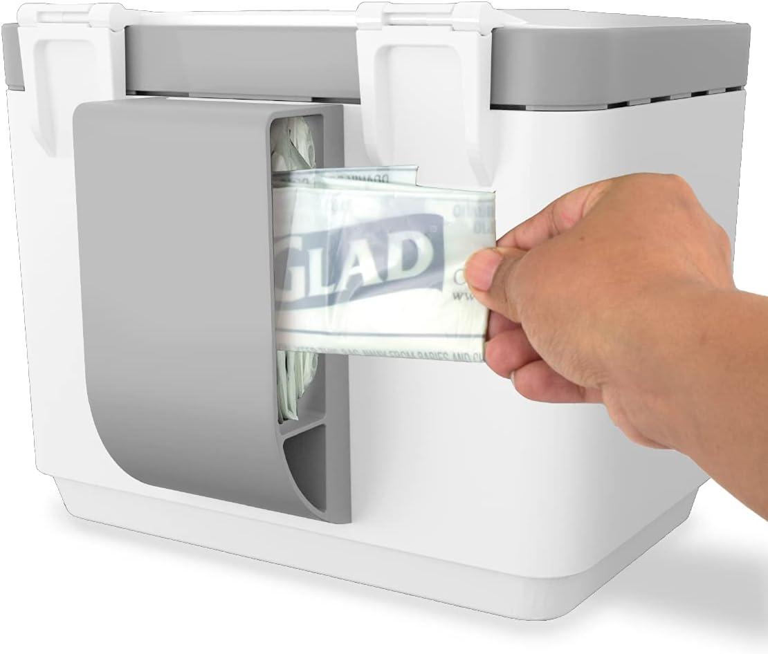 imageGLAD Compost Bin for Kitchen 15 Gallon  Plastic Container with Removable Inner Basket Bag Storage Holder and Carbon Odor Blocking Filters White