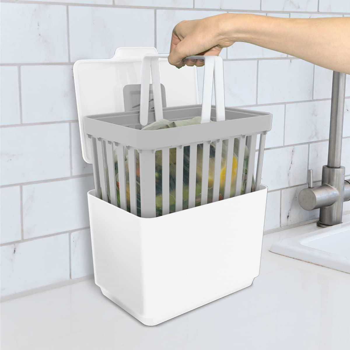 imageGLAD Compost Bin for Kitchen 15 Gallon  Plastic Container with Removable Inner Basket Bag Storage Holder and Carbon Odor Blocking Filters White