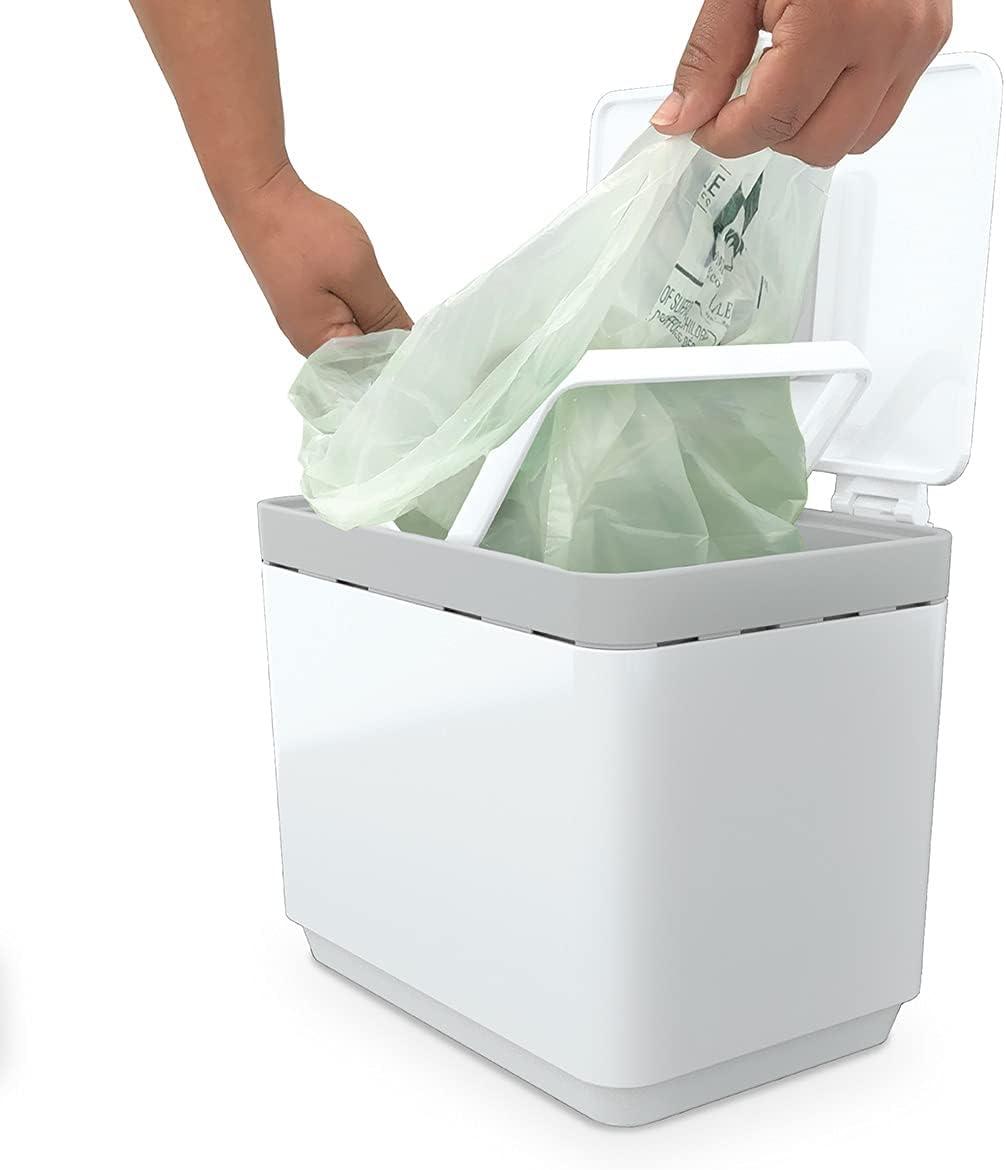 imageGLAD Compost Bin for Kitchen 15 Gallon  Plastic Container with Removable Inner Basket Bag Storage Holder and Carbon Odor Blocking Filters White