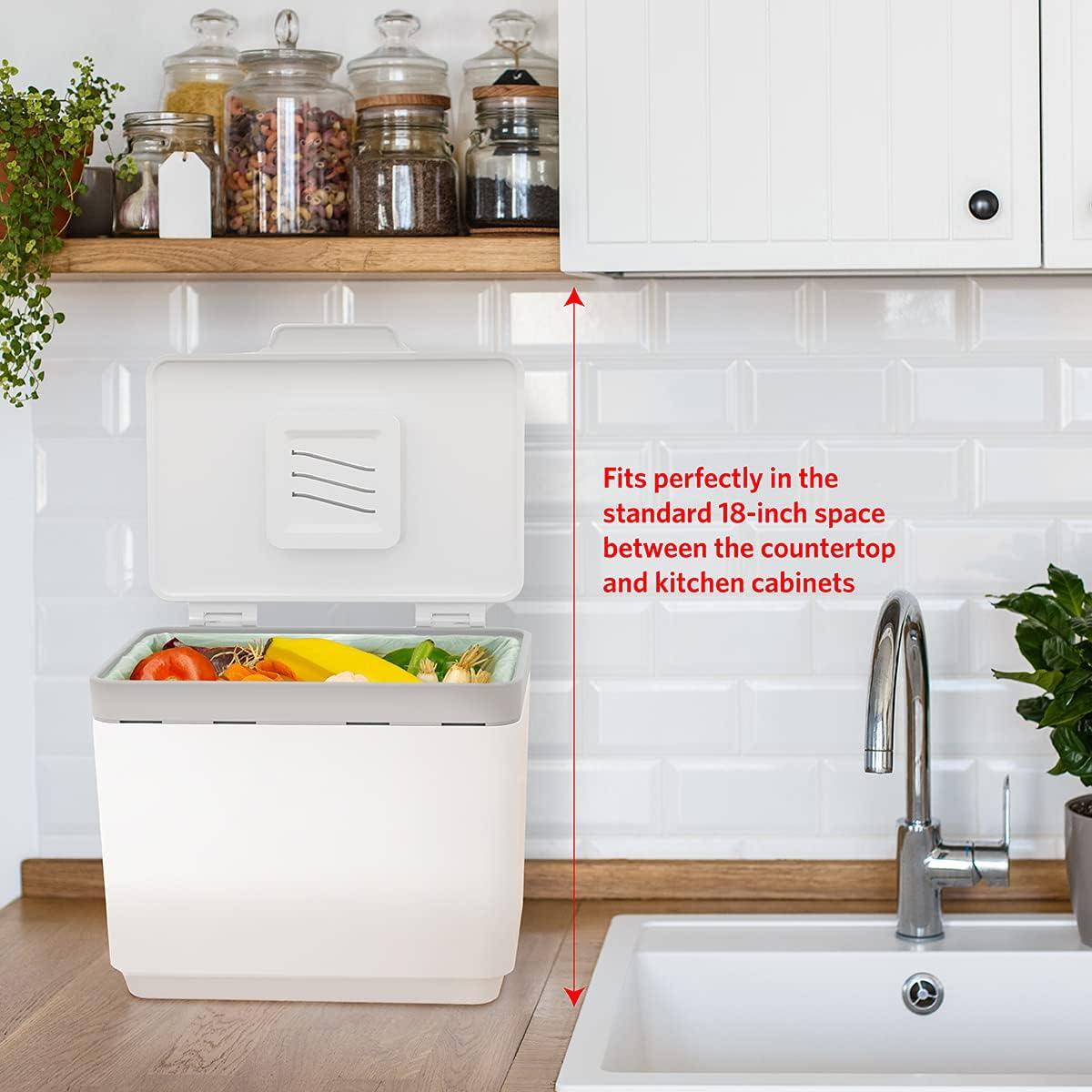 imageGLAD Compost Bin for Kitchen 15 Gallon  Plastic Container with Removable Inner Basket Bag Storage Holder and Carbon Odor Blocking Filters White