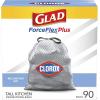 imageGlad Tall Kitchen Trash Bags ForceFlexPlus With Clorox 13 Gallon Mountain Air 90 Count
