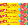 imageGlad Cling N Seal Plastic Wrap for Food Airtight Seal 300 Square Foot Roll Pack of 4300 Sq Ft Pack of 4