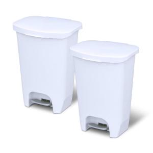 imageGlad 13 Gallon Trash Can 2 Pack  Plastic Kitchen Waste Bins with Odor Protection of Lid  Hands Free with Step On Foot Pedal and Garbage Bag Rings 13 Gallon WhiteWhite
