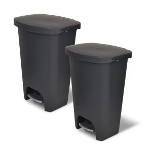 imageGlad 13 Gallon Trash Can 2 Pack  Plastic Kitchen Waste Bins with Odor Protection of Lid  Hands Free with Step On Foot Pedal and Garbage Bag Rings 13 Gallon WhiteCharcoal