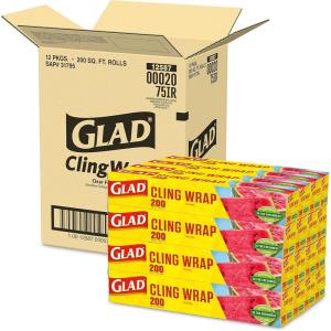 imageGlad Cling N Seal Plastic Food Wrap 200 Square Foot Roll Pack of 12 Package May Vary200 Sq Ft Pack of 12