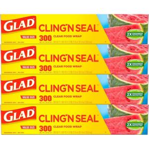 imageGlad Cling N Seal Plastic Wrap for Food Airtight Seal 300 Square Foot Roll Pack of 4300 Sq Ft Pack of 4