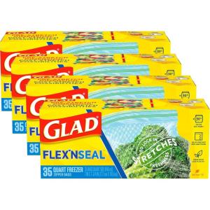 imageGlad FlexN Seal Freezer Storage Plastic Bags Gallon 28 Count Package May Vary35 Count Pack of 4