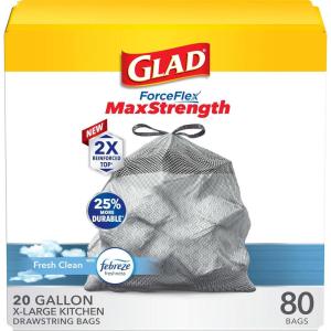 imageGlad ForceFlex MaxStrength Kitchen Trash Bags 20 Gal Fresh Clean Febreze 80 Ct Package May Vary80 Count Pack of 1