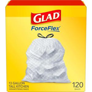imageGlad ForceFlex Tall Kitchen Drawstring Trash Bags 13 Gallon 120 Count Package May Vary