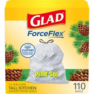 imageGlad ForceFlex Tall Kitchen Trash Bags 13 Gal PineSol Original 110 Ct Package May Vary