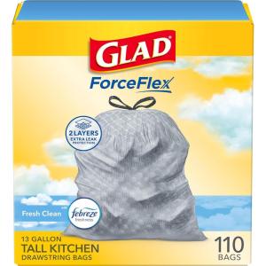 imageGlad ForceFlex Tall Kitchen Trash Bags 13 Gallon Fresh Clean 80 Count Package May Vary110 Count Pack of 1