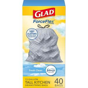 imageGlad ForceFlex Tall Kitchen Trash Bags 13 Gallon Fresh Clean 80 Count Package May Vary40 Count Pack of 1