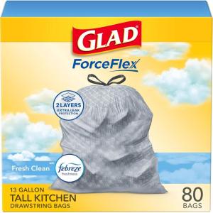 imageGlad ForceFlex Tall Kitchen Trash Bags 13 Gallon Fresh Clean 80 Count Package May Vary80 Count Pack of 1