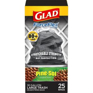 imageGlad Large 30 Gallon Trash Bags Clorox Mountain Air Heavy Duty Garbage Bags Forceflex with Drawstring 50 Count Packaging May VaryPineSol
