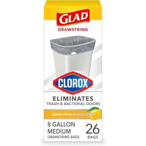 imageGlad Medium Trash Bags 8 Gallon Gain Original with Febreze Garbage Bags With Odor Control and Drawstring 80 CountLemon Fresh Bleach