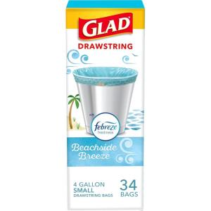 imageGlad Small Trash Bags 4 Gallon Lemon Fresh Bleach Garbage Bags Odor Resistant with Drawstring 80 CountBeachside Breeze