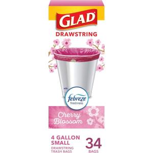 imageGlad Small Trash Bags 4 Gallon Lemon Fresh Bleach Garbage Bags Odor Resistant with Drawstring 80 CountCherry Blossom