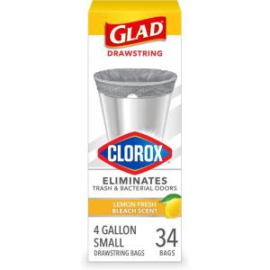 imageGlad Small Trash Bags 4 Gallon Lemon Fresh Bleach Garbage Bags Odor Resistant with Drawstring 80 CountLemon Fresh Bleach