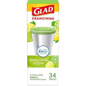 imageGlad Small Trash Bags 4 Gallon Lemon Fresh Bleach Garbage Bags Odor Resistant with Drawstring 80 CountSweet Citron  Lime