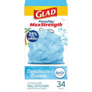imageGlad Tall Kitchen Trash Bags 13 Gallon MaxStrength Cherry Blossom Garbage Bags Drawstring 90 CountBeachside Breeze