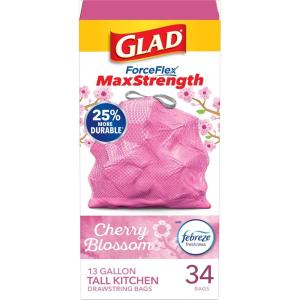 imageGlad Tall Kitchen Trash Bags 13 Gallon MaxStrength Cherry Blossom Garbage Bags Drawstring 90 CountCherry Blossom
