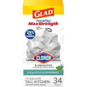 imageGlad Tall Kitchen Trash Bags 13 Gallon MaxStrength Cherry Blossom Garbage Bags Drawstring 90 CountEucalyptus  Peppermint