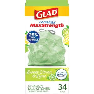 imageGlad Tall Kitchen Trash Bags 13 Gallon MaxStrength Cherry Blossom Garbage Bags Drawstring 90 CountSweet Citron  Lime