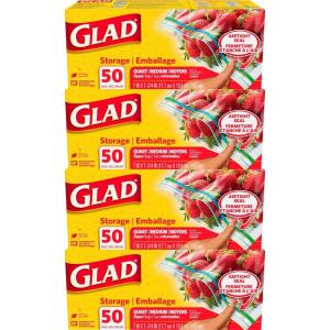 imageGlad Zipper Food Storage Plastic Bags  Quart  50 Count Pack of 4