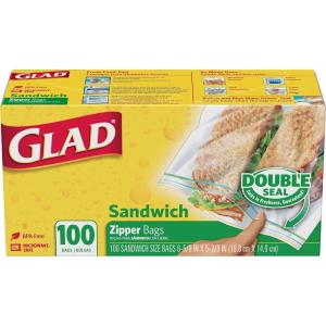 imageGlad Zipper Food Storage Plastic Bags  Sandwich  100 Count Pack of 6100 Count pack of 12