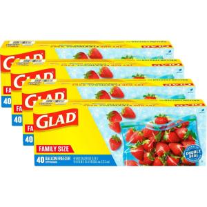 imageGlad Zipper Gallon Freezer Bags Resealable Bags Multipurpose Use 40 Count Pack of 4