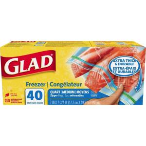 imageGlad Zipper Quart Freezer Bags Resealable Bags Multipurpose Use 56 Count Pack of 4Clearclear