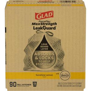 imageGlad ForceFlex MaxStrength LeakGuard Trash Bags 13 Gal Sunshine Lemon Scent 90 Ct Pack May Vary