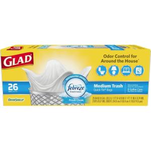 imageGlad OdorShield QuickTie Medium Trash Bags  Febreze Fresh Clean  8 Gallon  26 bags Pack of 6